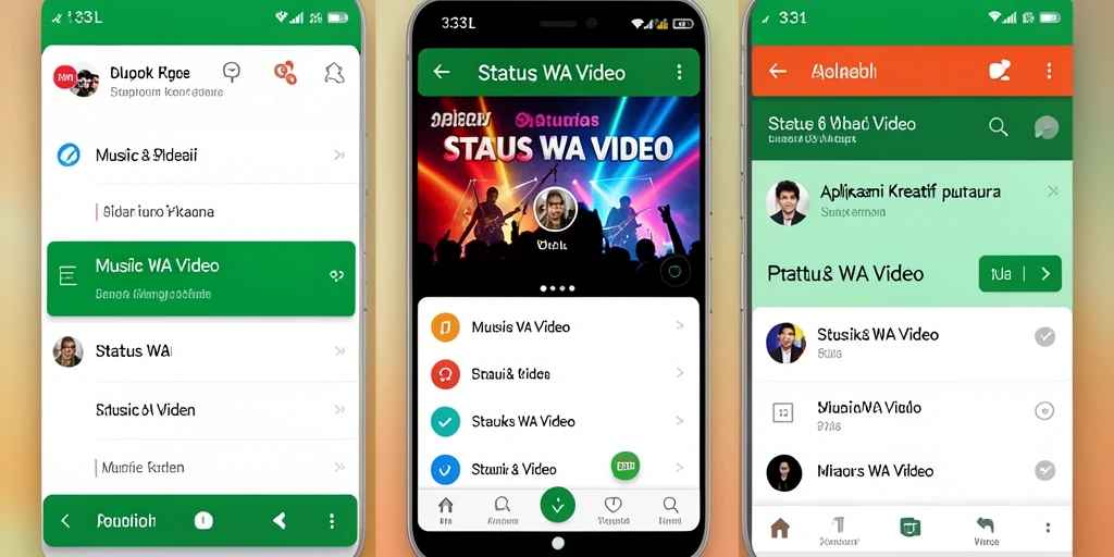 Antarmuka aplikasi 33L dengan pilihan status WA Video yang menarik.