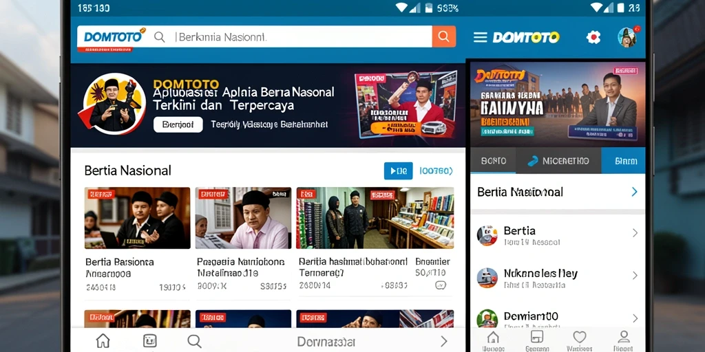 Tampilan antarmuka aplikasi DOMTOTO dengan berita nasional terkini.