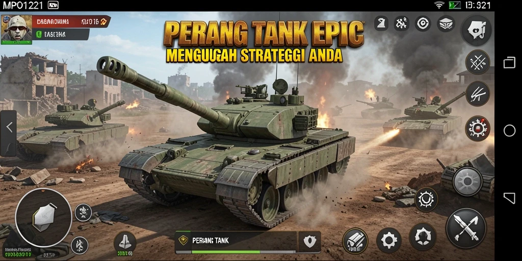 Tampilan antarmuka game Perang Tank MPO1221 yang menakjubkan.