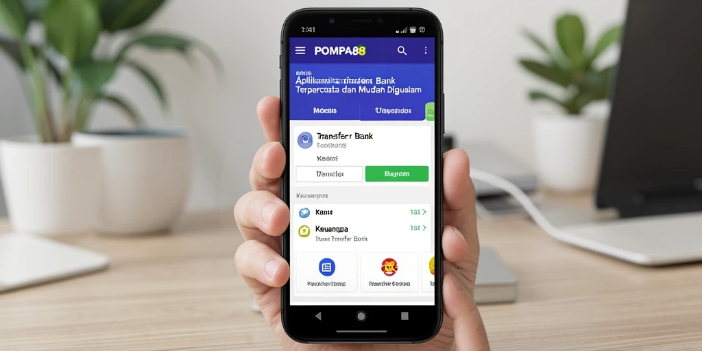 Antarmuka aplikasi POMPA88 untuk fungsi Transfer Bank yang sederhana dan efektif.