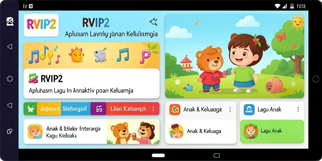 Tampilan antarmuka aplikasi musik anak yang interaktif dan ceria.